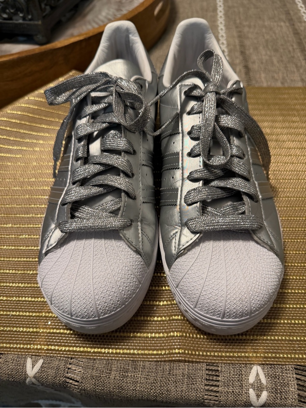 adidas White and Silver Leather Sneakers